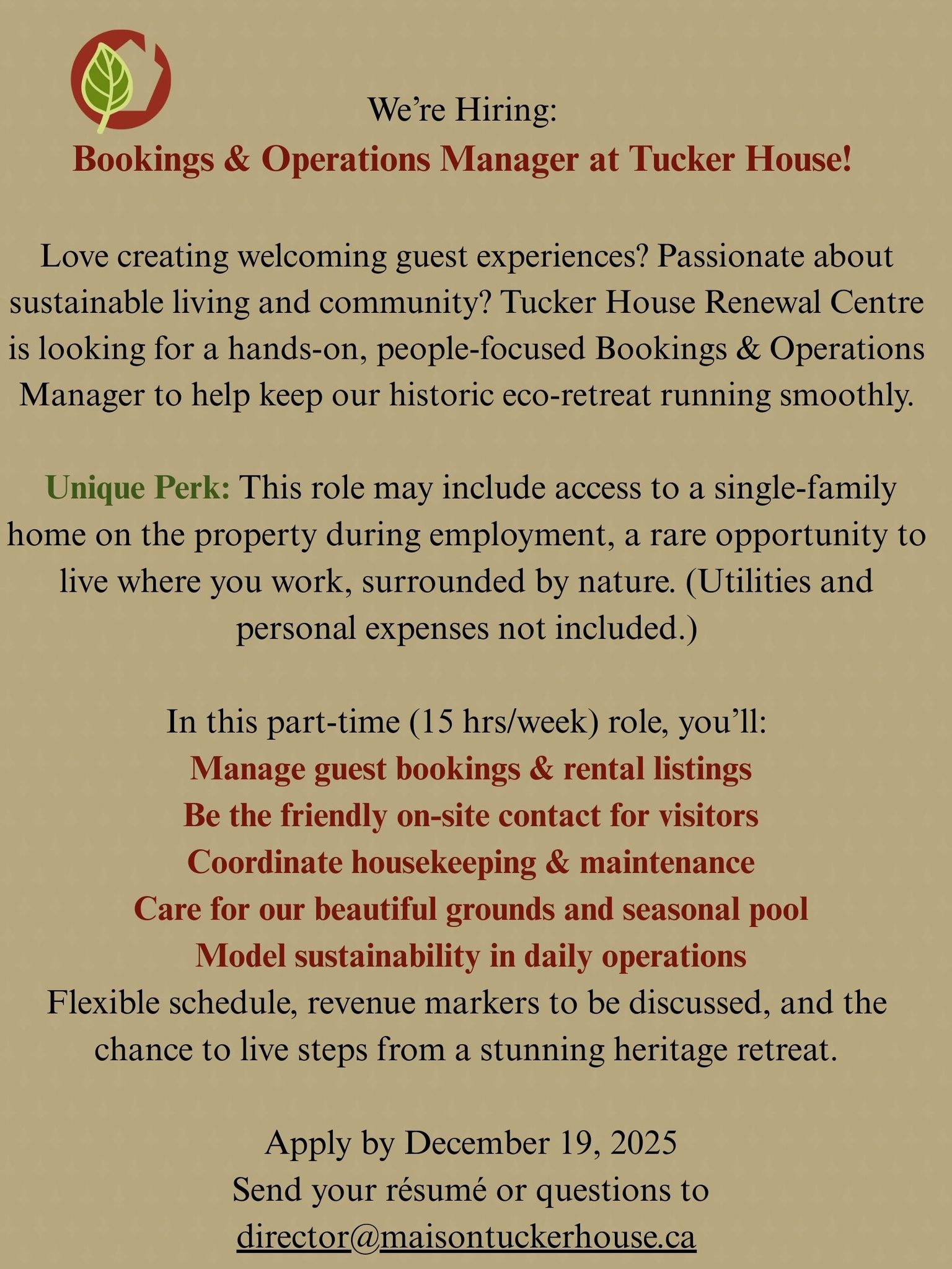 Bookings and Operations Manager at Tucker House